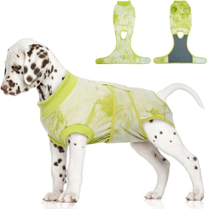 FUAMEY Recovery Suit for Dogs After Surgery,Soft Breathable Dog Bodysuit E-Collar & Cone Alternative Surgical Suit,Male Female Dog Neuter Spay Suits Anti Licking Wounds Onesie Green Tie Dye XS