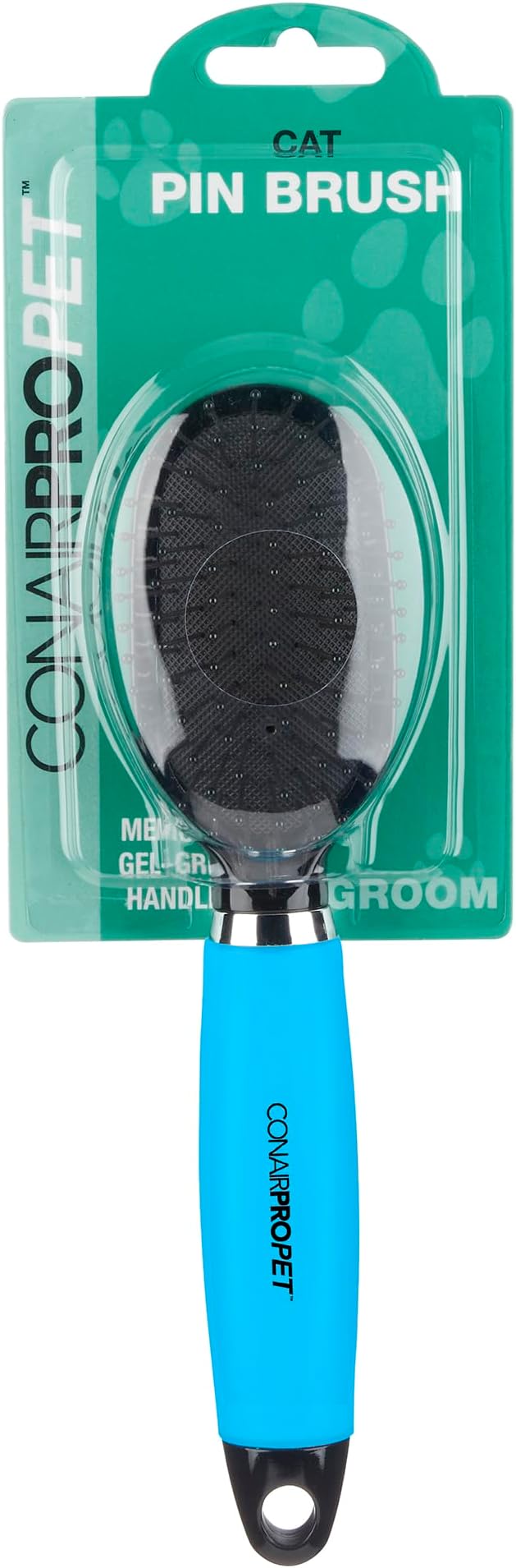 CONAIRPRO dog & cat - Pin Brush - Cat Hair Brush for Shedding and Grooming, Stainless Steel Round Tip Pins with Memory Grip Gel, Blue