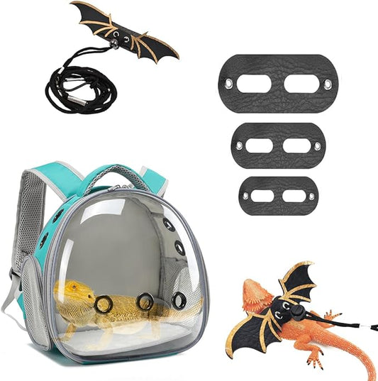 Travel Backpack Carrier with Harness and Leash Set,Lizard Backpack Carrier,Space Capsule Clear Bubble Window Astronaut Reptile Carrier Backpack,Bearded Dragon Leash,Airline Approved