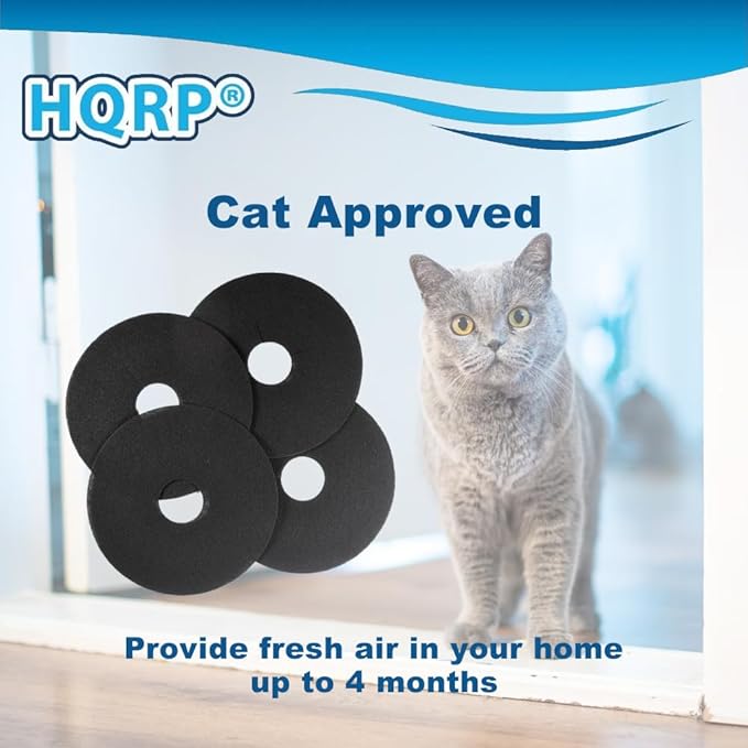 HQRP 4-Pack Activated Carbon Cat Litter Box Filters Compatible with Hidden Cat Litter Planters, Odor Reducing Charcoal Filters