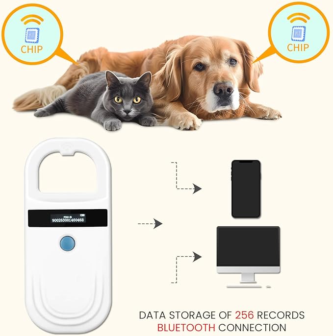 Pet Microchip Reader Scanner, Rechargeable 256 Data Storage Animal Chip ID Scanner with OLED Display Screen RFID Portable Pet Tag Scanner for FDX-B, ISO 11784/11785 and EMID ID64