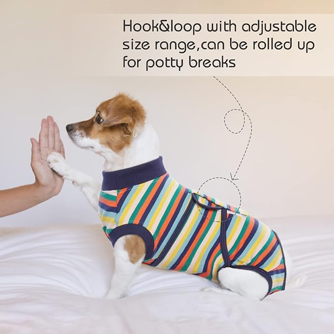 FUAMEY Recovery Suit for Dogs After Surgery,Soft Breathable Dog Bodysuit E-Collar & Cone Alternative Surgical Suit,Male Female Dog Neuter Spay Suits Anti Licking Wounds Onesie Dark Blue Stripes S