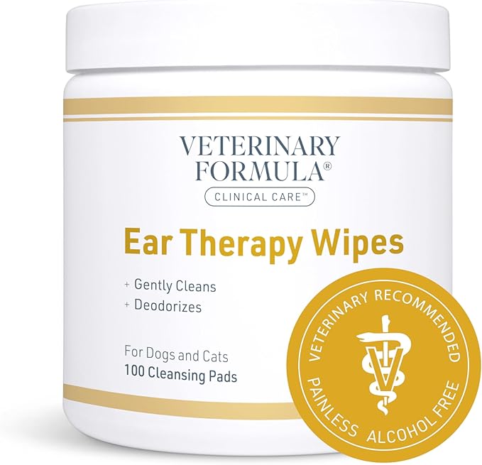 Veterinary Formula Clinical Care Ear Therapy Wipes, 100ct – Cat and Dog Ear Cleaner – Help Relieve Itchy Ears Quickly & Effectively Remove Dirt, Debris, and Foul Odor