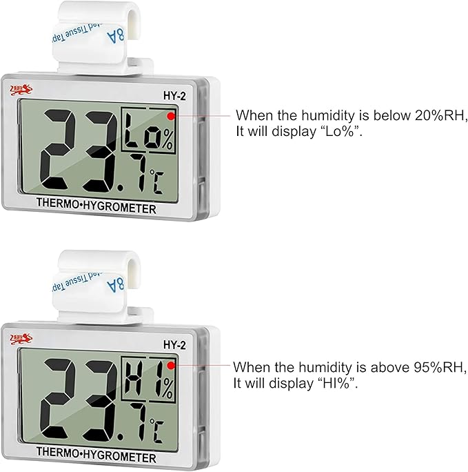 Reptile Thermometer Humidity and Temperature Sensor Gauges Reptile Digital Thermometer Digital Reptile Tank Thermometer Hygrometer with Hook Ideal for Reptile Tanks, Terrariums