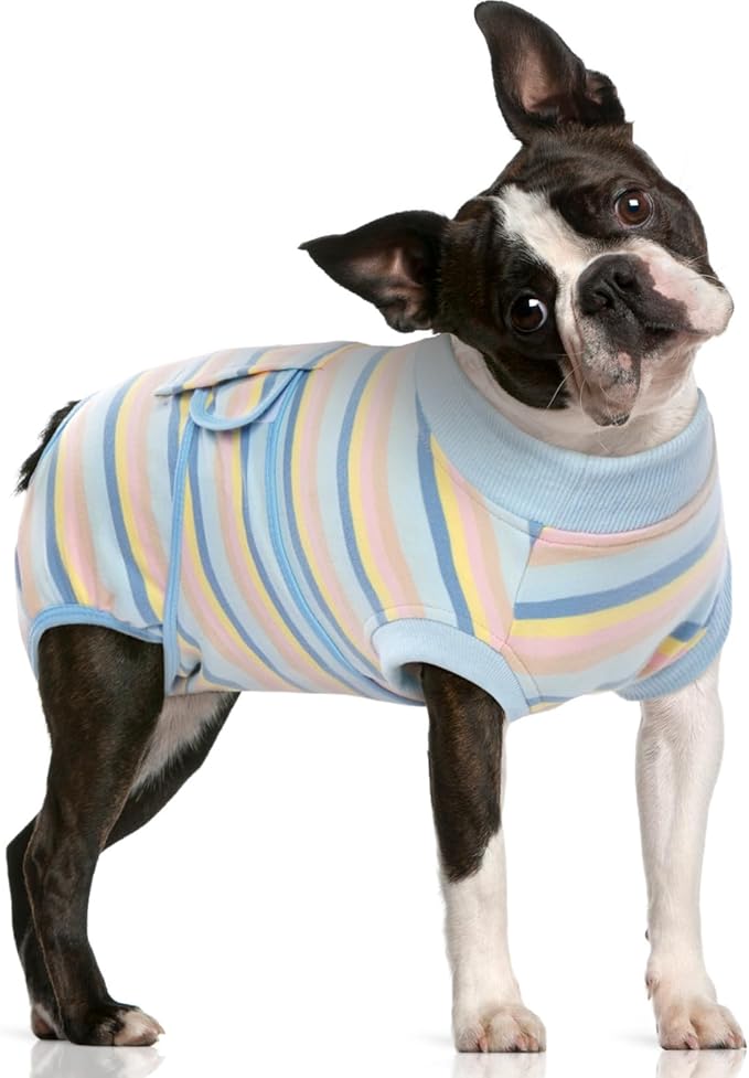 FUAMEY Recovery Suit for Dogs After Surgery,Soft Breathable Dog Bodysuit E-Collar & Cone Alternative Surgical Suit,Male Female Dog Neuter Spay Suits Anti Licking Wounds Onesie Blue Yellow Stripes M