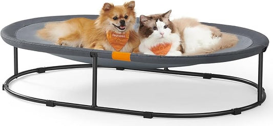 Feandrea Pet Bed, Elevated Dog Bed for Medium Dogs, Cat Bed for Multiple Cats, with Removable Washable Mesh, for Pets up to 70 lb, Oval, Gray UPCB004G01