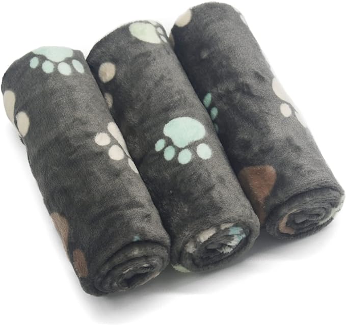 1 Pack 3 Puppy Blankets Super Soft Warm Sleep Mat Grey PAW Print Blanket Fleece Pet Blanket Dog Blankets for Small Dogs Puppy Dogs Fluffy Cats,Small(23"x15")