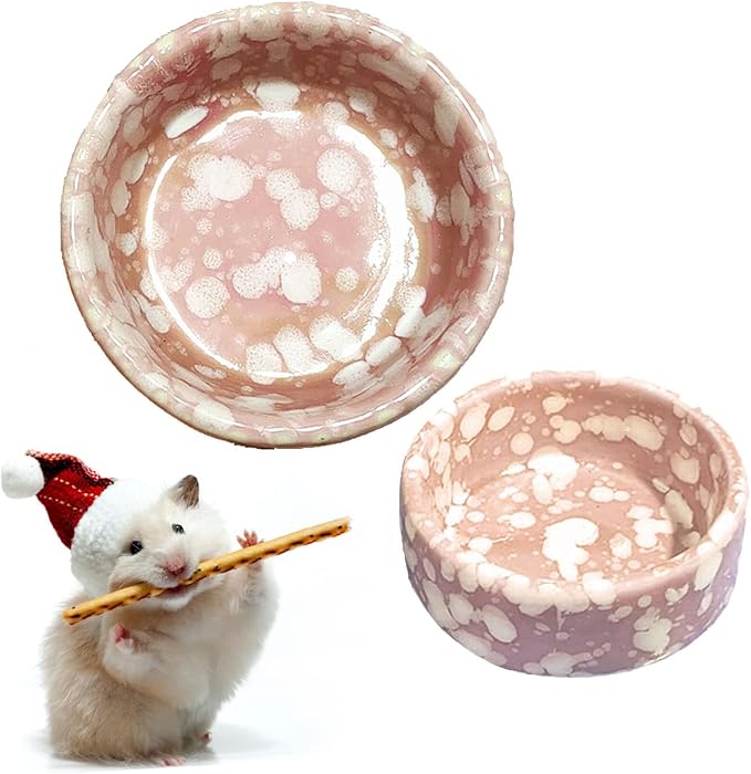 kathson 2 Pcs Hamster Food Bowl Guinea Pig Ceramic Water Bowl Small Animal Feeding Dish for Dwarf Hamster Gerbil Syrian Ferret Hedgehog Chinchilla Bunny (Pink)…