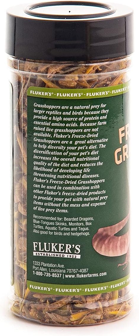 Fluker's Freeze Dried Grasshoppers, Nutrient-Packed, Ideal for Lizards, Reptiles, Birds, Fish, Hedgehogs, 1.7 oz