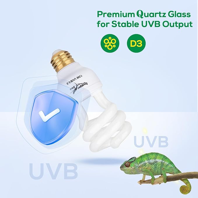 UVB Bulb for Reptiles, 5.0 13W UVB Light for Reptiles, Hygger zoo UVA UVB Reptile Light Bulb Reptile UVB Bulb UVB Light for Hermit Crab Snake Chameleon Reptile Lamp Terrarium Lamp for Tropical Reptile