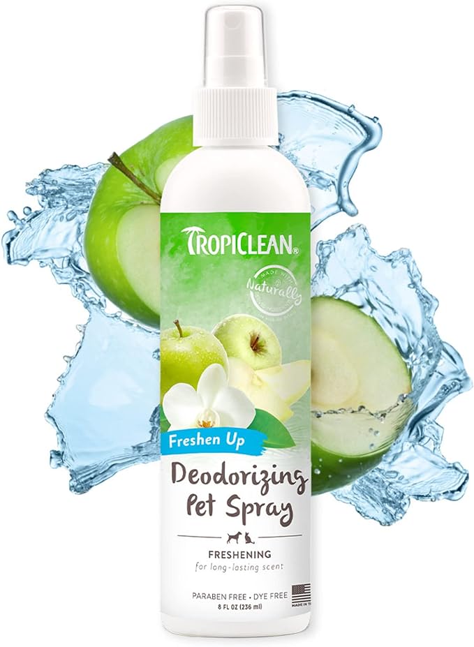 TropiClean Green Apple Dog Perfume Spray Long Lasting | Naturally Derived Odor Removing Dog Deodorizing Spray | Cat Friendly | Made in USA | 8 oz.