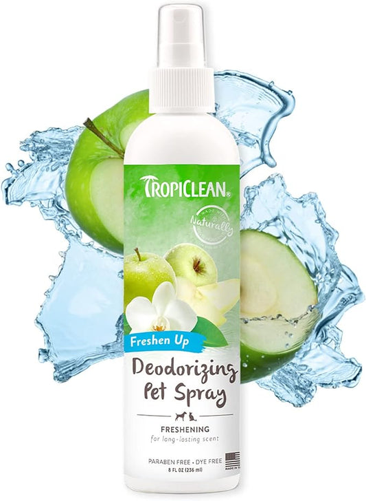 TropiClean Green Apple Dog Perfume Spray Long Lasting | Naturally Derived Odor Removing Dog Deodorizing Spray | Cat Friendly | Made in USA | 8 oz.