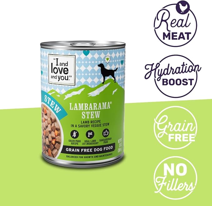 I AND LOVE AND YOU Wet Dog Food - Lambarama Stew - Lamb Recipe, Grain Free, Filler Free 13oz can, 12pk