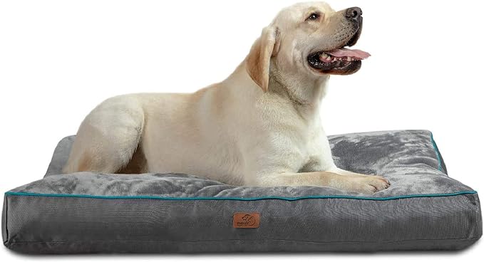 Bedsure Waterproof Dog Beds for Extra Large Dogs - 4 inch Thick Up to 100lbs XL Dog Bed with Removable Washable Cover, Pet Bed Mat Pillows, Grey