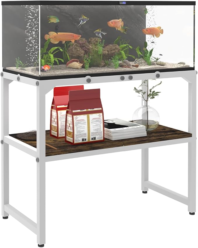 20 Gallon Fish Tank Stand with Shelf for Accessories Storage, 2 Tiers Heavy Duty Metal Aquarium Stand, Breeder Tank Turtle Reptile Terrariums Stand Rack for Home Office, 24" L x 12" W, White