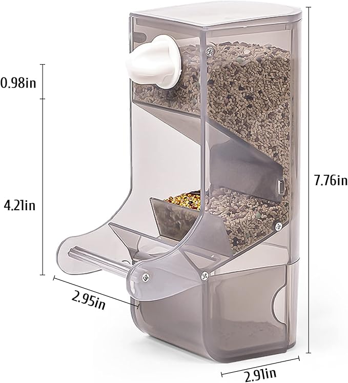 Hamiledyi Parrot Automatic Feeder No Mess Bird Feeder for Cage Parakeet Seed Food Container Plastic Lovebirds Cage Accessories for Small Conures Budgies Canary Finches(Gray)
