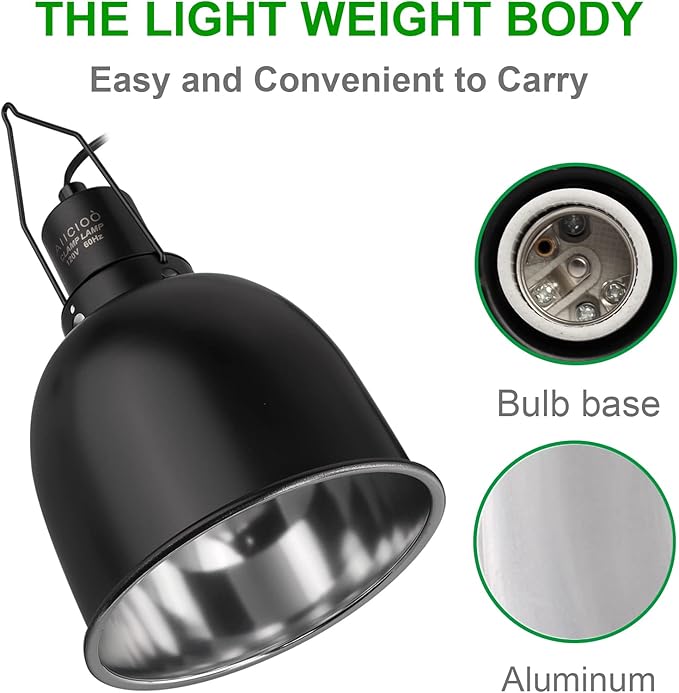 Dimmable Clamp Lamp Fixture - Dimmer Switch Max 75 Watt Deep Dome Lamp Fxiture for Reptiles and Amphibians Ceramic Socket Safety Cover 5.5Inch