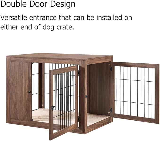 unipaws Furniture Style Dog Crate for Medium Large Dogs, Indoor Aesthetic Dog Stuff Kennel, Modern Decorative Wood Wire Pet House Dog Cage, Pretty Cute End Side Table Nightstand, Walnut