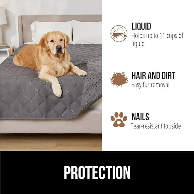 Gorilla Grip 100% Waterproof Dog Blanket 52x82, Pet Friendly Throw Essential for Medium Dogs, Tear and Slip Resistant Leakproof Washable Couch Cushion Protector Cover for Indoor Furniture, Charcoal
