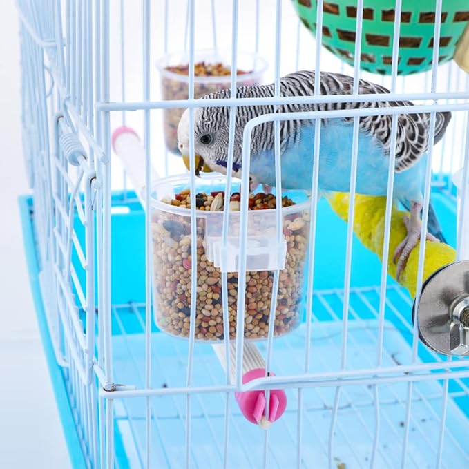 9 Pack Small Bird Food and Water Bowl Feeder, Parrot Convenient Hanging Container, Plastic Cage Sand Cup Feeding Dish