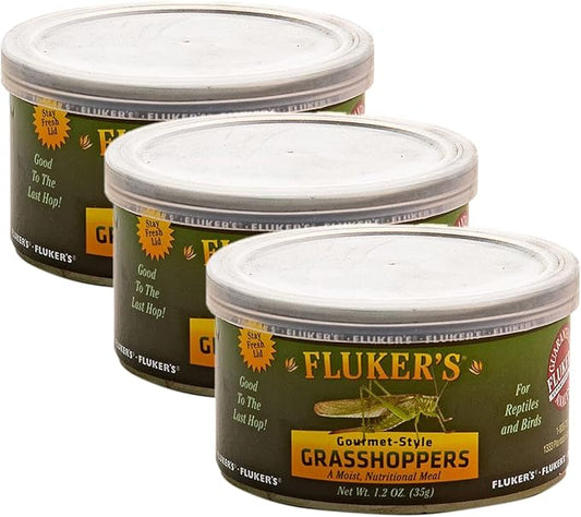 Fluker's Gourmet Canned Food for Reptiles, Fish, Birds and Small Animals, Grass Hoppers 1.2 oz (Pack of 3)