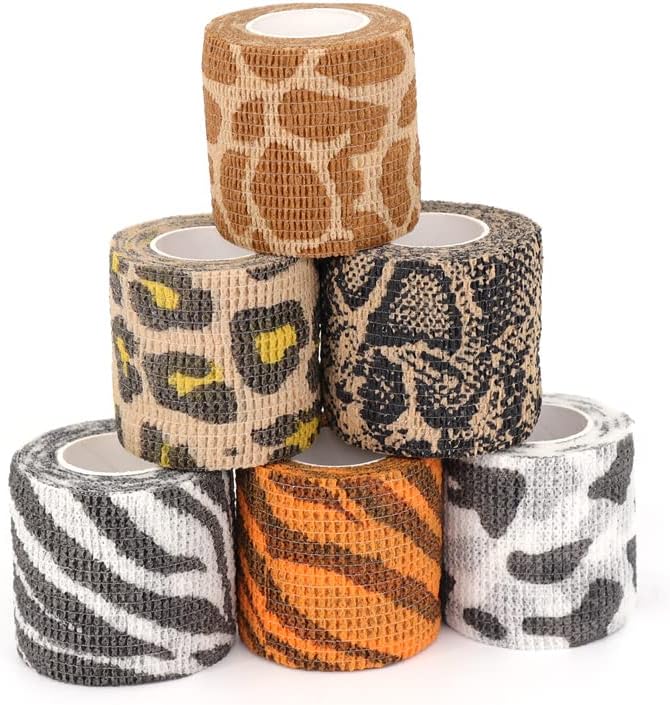 6 Rolls Self Adhesive Bandage Wrap 2 Inch Animal Print Wrap Cohesive Bandage for Dogs Cats Horses Birds Non-Woven Strong Sports Tape for Wrist Healing Ankle Sprain & Swelling