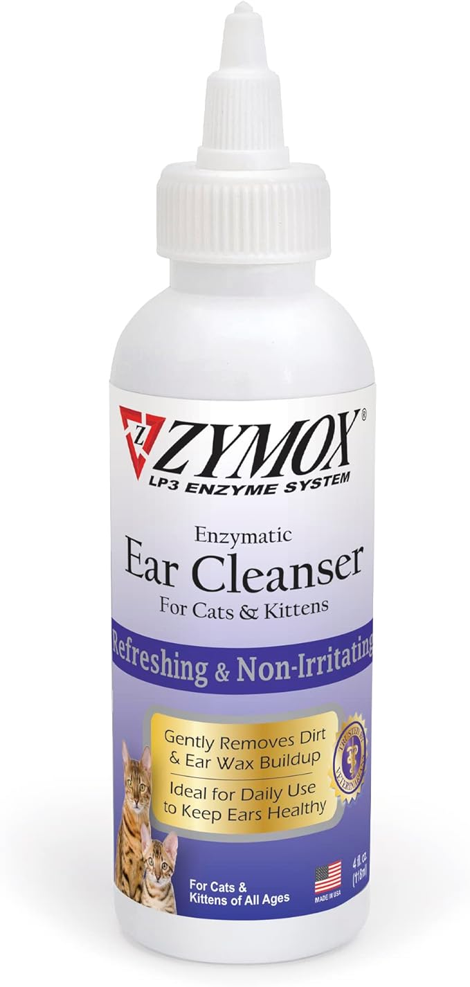 Zymox Enzymatic Ear Cleanser for Cats & Kittens, 4 oz. – Cleans & Refreshes Ear Canal for Relief from Ear Wax & Dirt Buildup