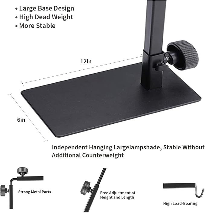 Reptile Metal Lamp Stand, Adjustable 24 to 38 in of The Basking Light Floor Holder Heat Lamp Bracket, Suitable for Snake Turtle Bearded Dragon Chameleon Habitat Terrarium Tank Accessories