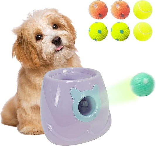 Dog Ball Throwing Machine Automatic Dog Ball Launcher for Small to Medium Sized Dogs, Dog Interactive Toy Pet Ball Thrower with Balls (Purple)