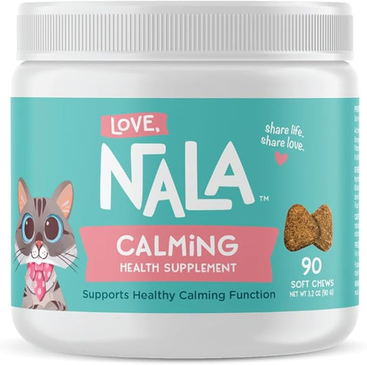 LOVE, NALA - Calming Health Supplement for Cats - 90 Soft Chews - Chamomile, Valerian Root, L-Theanine, and L-Tryptophan - Natural Calming Aid - 3.2 oz