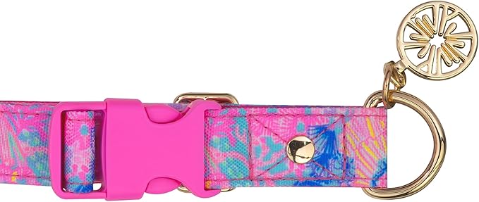 Lilly Pulitzer Adjustable Puppy Dog Collar, Cute Heavy Duty Canvas Collar with Snap Closure and Ring for Leash/Tag, Splendor in The Sand (S/M)