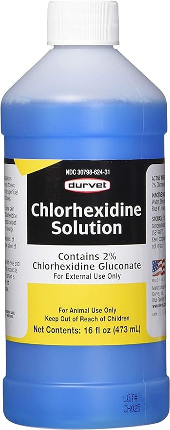 Durvet 3 Bottles of Chlorhexidine Solution, 16 Ounces each, for Cleaning Superficial Wounds on Dogs and Horses