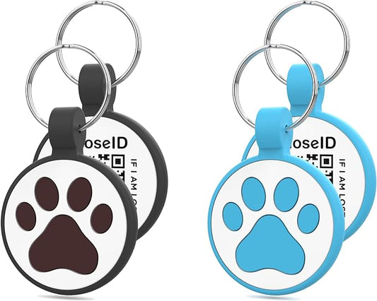 Personalized Dog Tag, Laser Engraving QR Code, Silicone Dog ID Tag, Pet Online Profile, Scan QR Code Send Location, Collar Harness Accessories (Medium to Large Breeds - 1.25", Black & Blue)