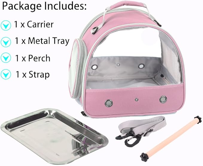 Bird Travel Carrier, Portable Small Bird Parrot Parakeet Carrier with Standing Perch and Stainless Steel Tray, Side Access Window Collapsible