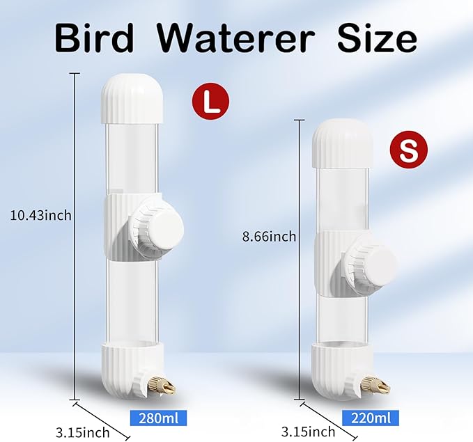 Bird Drinker Waterer Parakeet Water Dispenser for Cage Bird Drinking Water Bottle Parrot Automatic Drinking Device for Budgie Cockatiel Lovebirds Canary Finch (White/9.87 OZ)