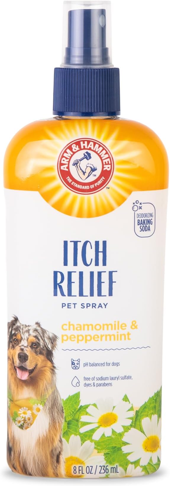 Arm & Hammer for Pets Itch Relief Spray for Dogs with Arm & Hammer Baking Soda, Chamomile and Peppermint Scent, 8oz | Professional Quality Dog Itch Spray, Free of Sodium Lauryl Sulfate & Parabens