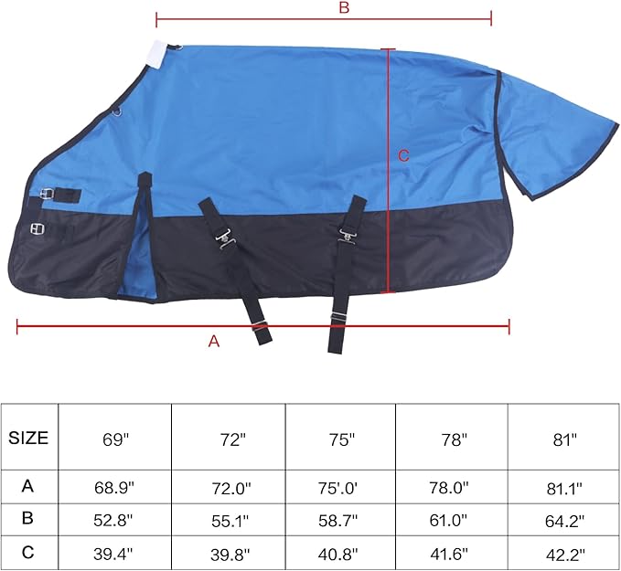 1200 Denier Rip-Stop Turnout Rain Sheet Lightweight Waterproof Breathable Horse Blanket (No Fill) Blueblack 81"