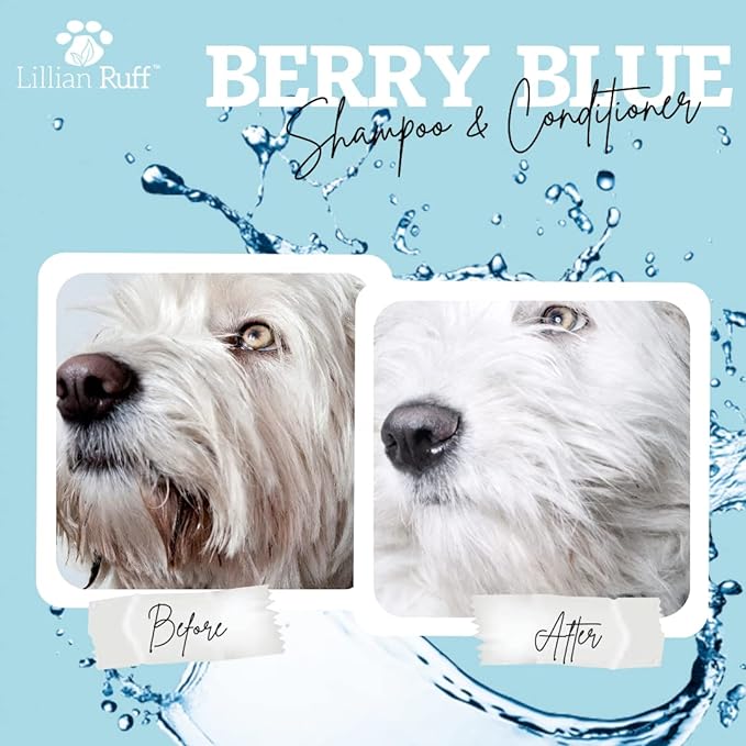 Lillian Ruff Berry Blue Brightening Face and Body Wash for Dogs - Blueberry Shampoo - Remove Tear Stains, Hydrate Dry Itchy Skin, Add Shine & Luster to Coats (Berry Blue Shampoo & Conditioner Set)