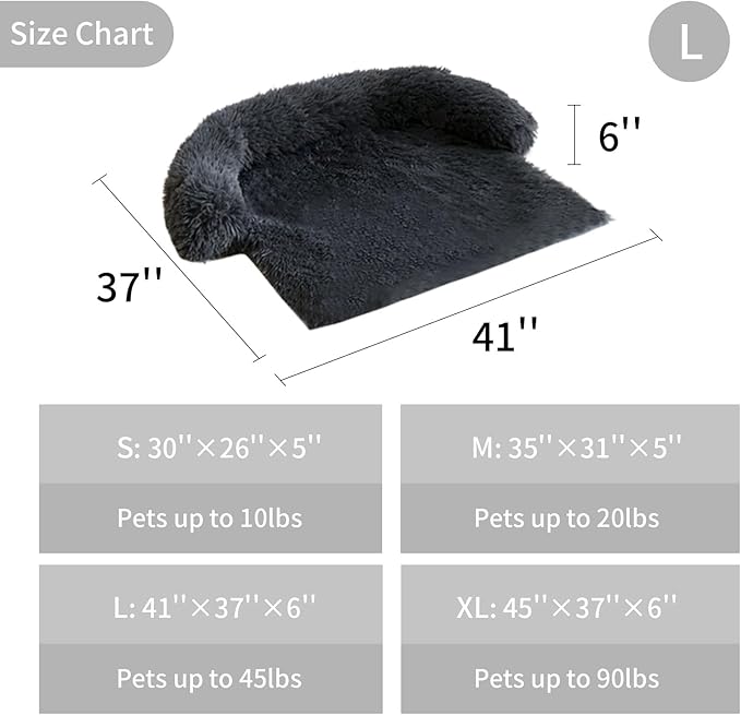 Large Calming Dog Bed Dog Sofa Couch Beds for Large Dogs and Cats Fluffy Plush Dog Mats for Furniture Protector with Washable Cover (41x37x6, Gray)