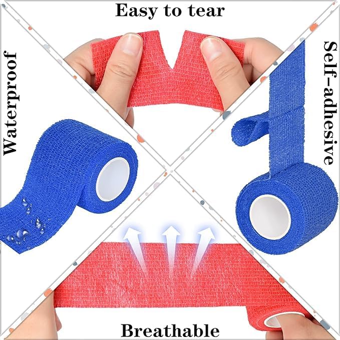 Self Adaptive Bandage Wraps 2" x 5 Yards 8 Rolls Flexible, Breathable, and Easy to Apply - Ideal for First Aid, Sports Injuries, and Medical Use - for Dog Cat Horse Animals (4 Color)