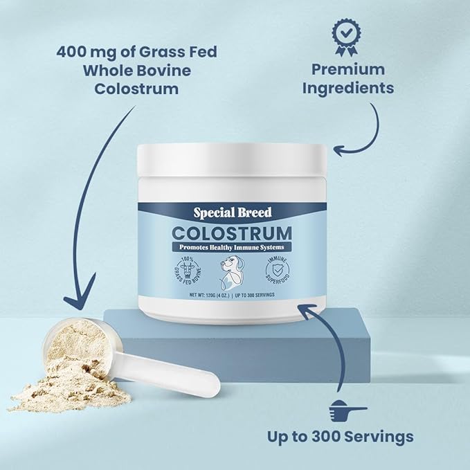 Bovine Colostrum for Dogs and Cats, Immune Support Supplement for Allergy and Itch Relief, Grass Fed Colostrum Powder (120 Grams)