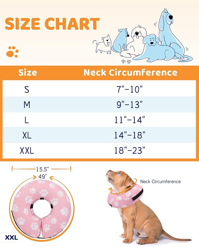 Supet Inflatable Dog Cone Collar Alternative After Surgery, Dog Neck Donut Collar Recovery E Collar for Neuter, Soft Dog Cone for Small Medium Large Dogs