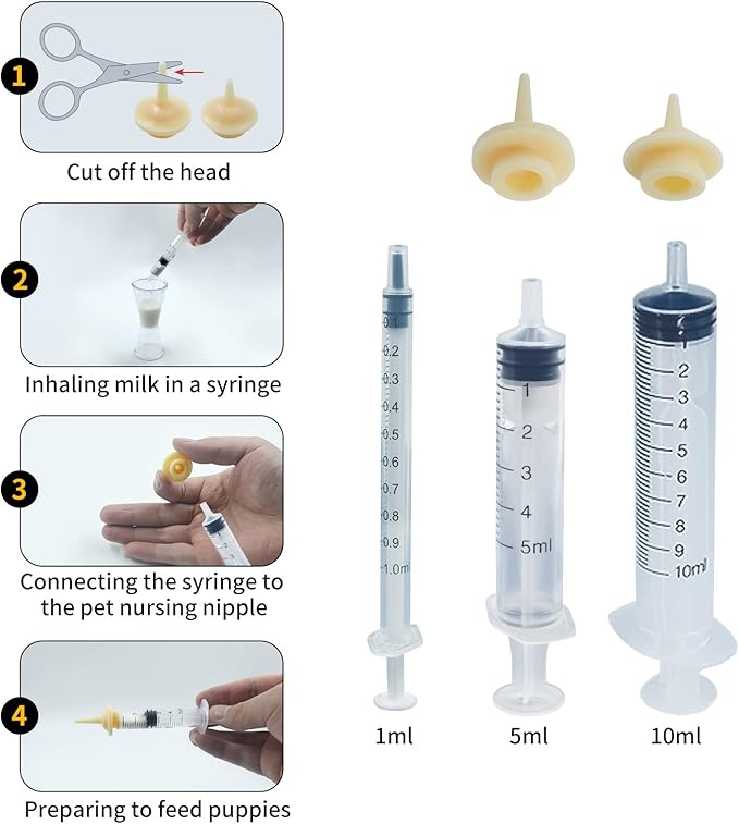 Puppy Feeding Tube Kit Pet Nursing Nipple Includes Kendall Feeding Tubes,60/30/10/5/1ML Syringes,Feeding Tubes for Puppies Kitten Nestling Feeding Tool for Small Animals(13 Pack)