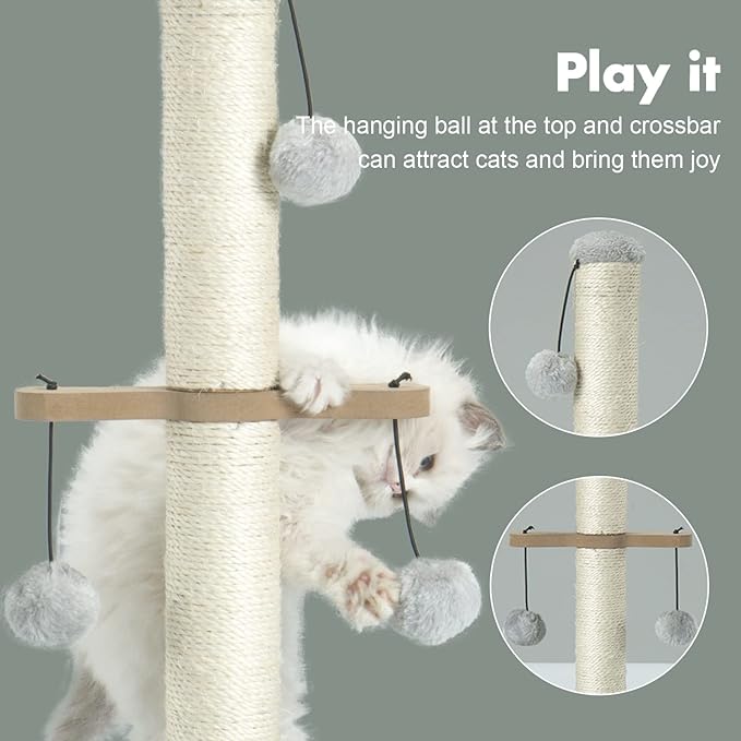 Cat Scratching Post,Small Scratch Post for Indoor Kittens and Small Size Cats,with Hanging Ball Toys,21inches,Grey