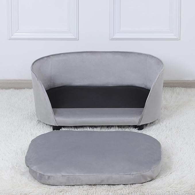 Dog Sofas and Chairs for Small Pet/Cat Sofa Chair with Velvet Fabric/Pet Sofa Bed with Comfortable Washable Cushion/Dog Bed for for Small Dog Rest Using (Grey)