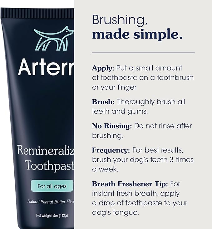 Remineralizing Dog Toothpaste – Vet-Grade, with Nano-Hydroxyapatite, Reverses Early-Stage Decay, Cleans Teeth, Removes Tartar, Freshens Breath by Arterra Pet Science, Plant-Based, Natural Flavor, 4oz