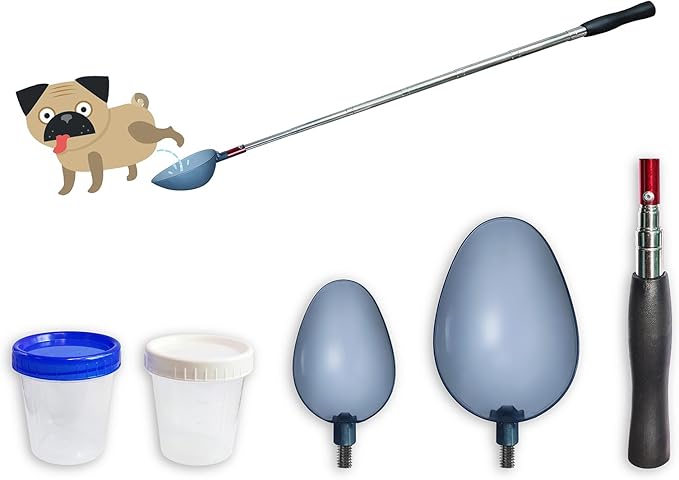 Telescopic Urine Collector, Reusable Dog Urine Sample Catcher, Cat Pee Stick for Veterinary Supplies. with 2 Spoons and 2 Collection Cups