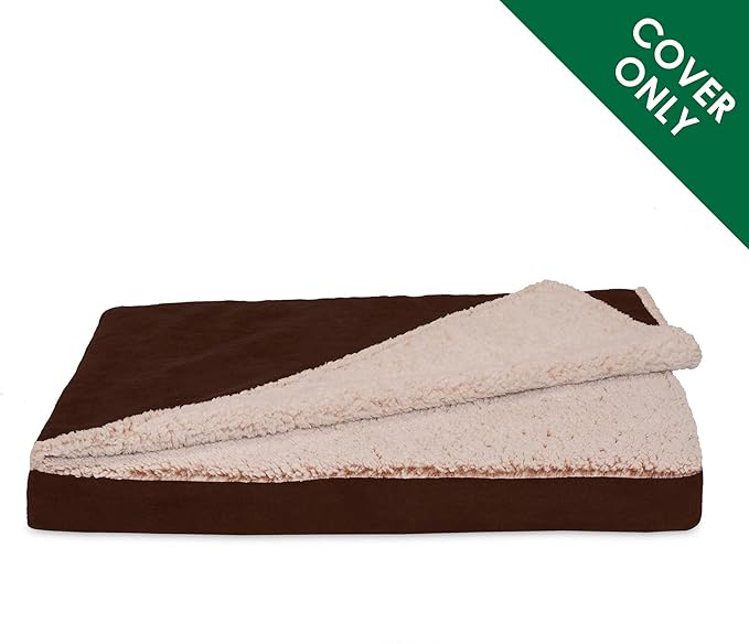 Furhaven Replacement Dog Bed Cover Berber & Suede Blanket Top Mattress, Machine Washable - Espresso, Medium
