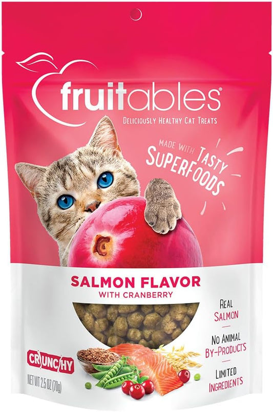 Fruitables Cat Treats – Crunchy Treats For Cats – Healthy Low Calorie Treats Packed with Protein – Free of Wheat, Corn and Soy – Made with Real Salmon with Cranberry – 2.5 Ounces