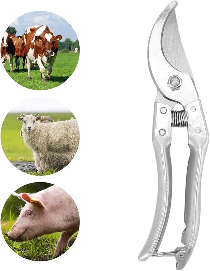 Animal Toe Nail Scissors Cutting Goat Hoof Clippers Nonslip Comfortable Handle for Pig Trotter (Silver)